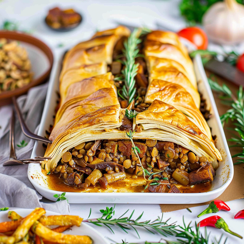 Recipe preparation for Vegan Lentil-Mushroom Wellington