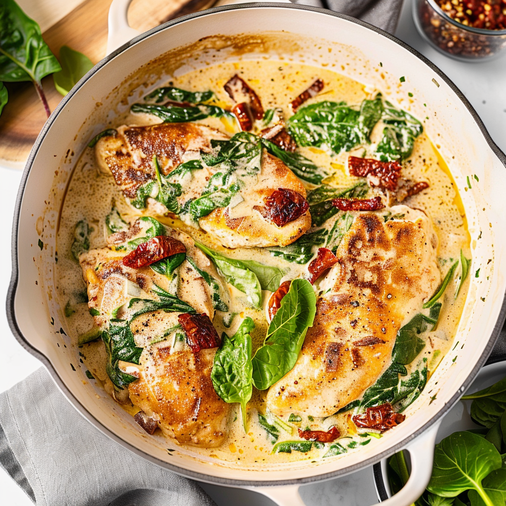 Recipe preparation for Creamy Sun-Dried Tomato & Spinach Chicken