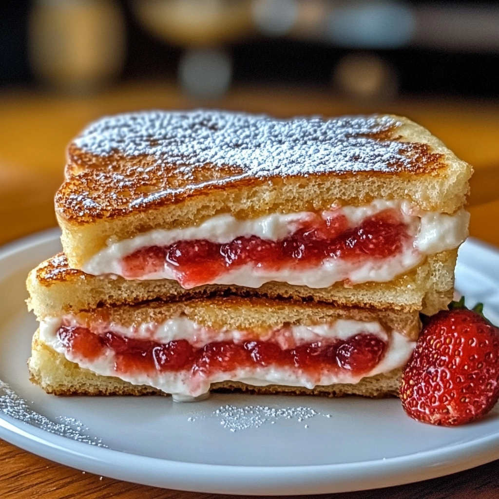 Recipe preparation for Fried Strawberry Cheesecake Sandwiches