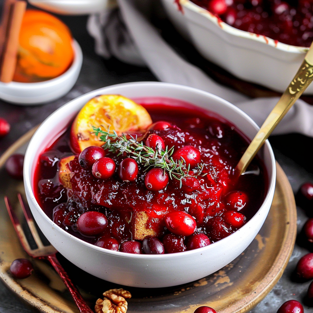 Recipe preparation for Maple Bourbon Cranberry Sauce with Toasted Pecans