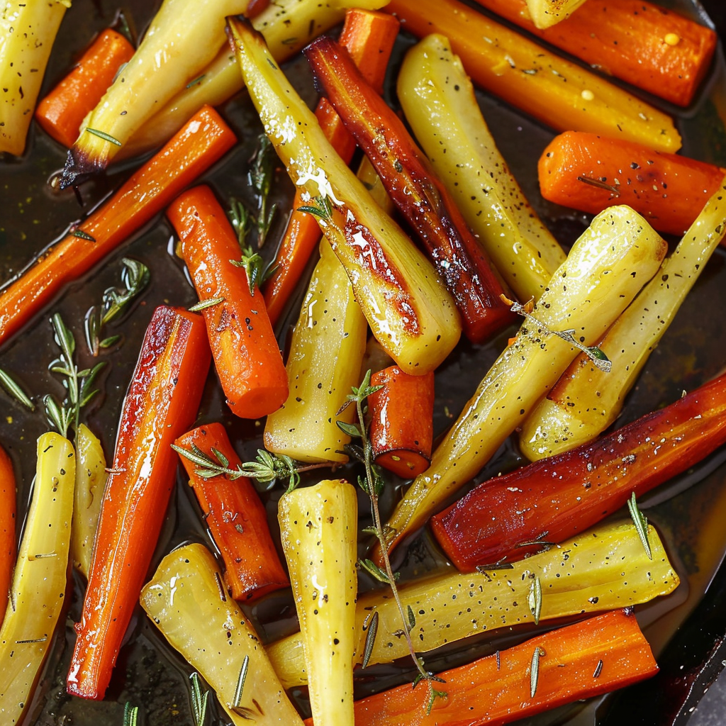 Recipe preparation for Honey-roast carrots & parsnips with rosemary