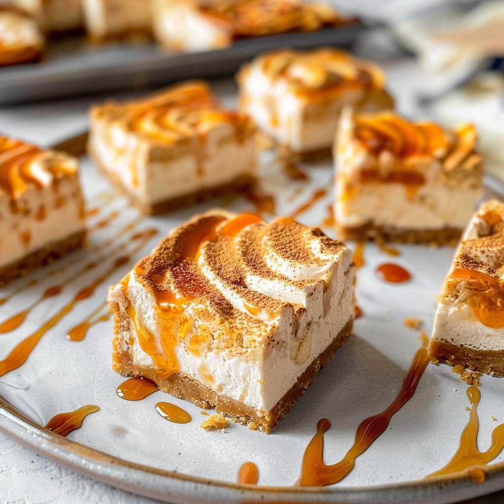 Recipe preparation for Salted-caramel cheesecake bars with gingersnap crust