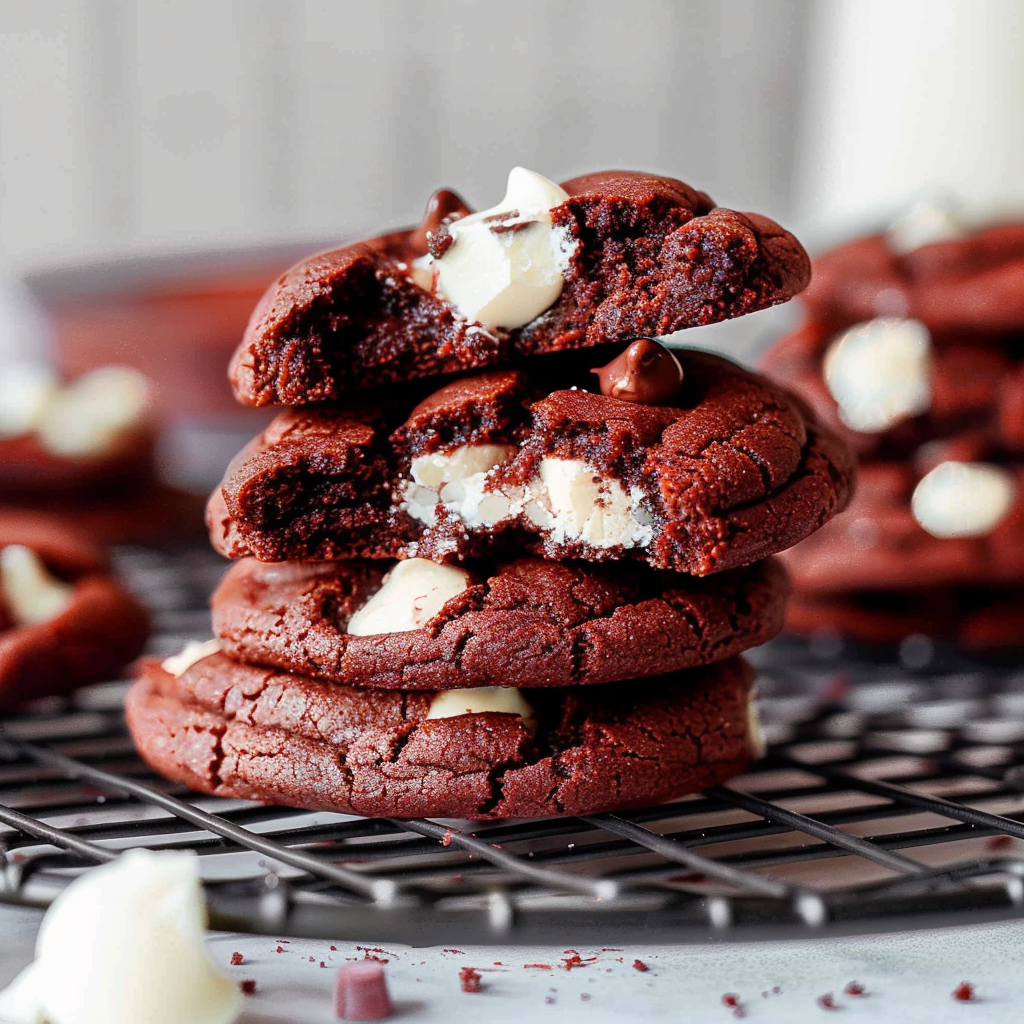 Recipe preparation for Red Velvet White Chocolate Cookies