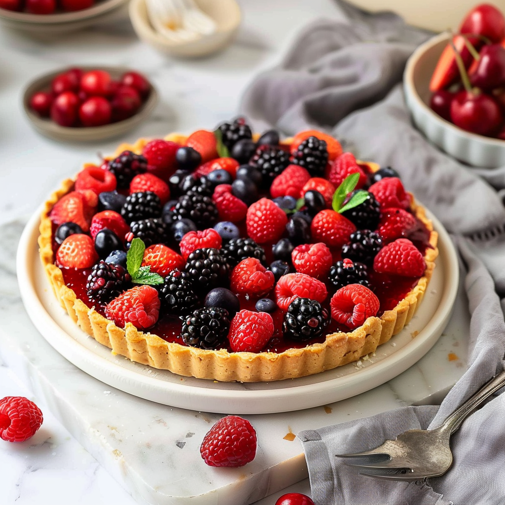 Recipe preparation for Winter Berry Custard Tart