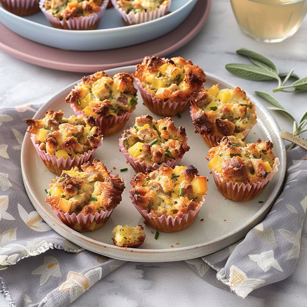 Recipe preparation for Holiday Sausage & Apple Stuffing Muffins