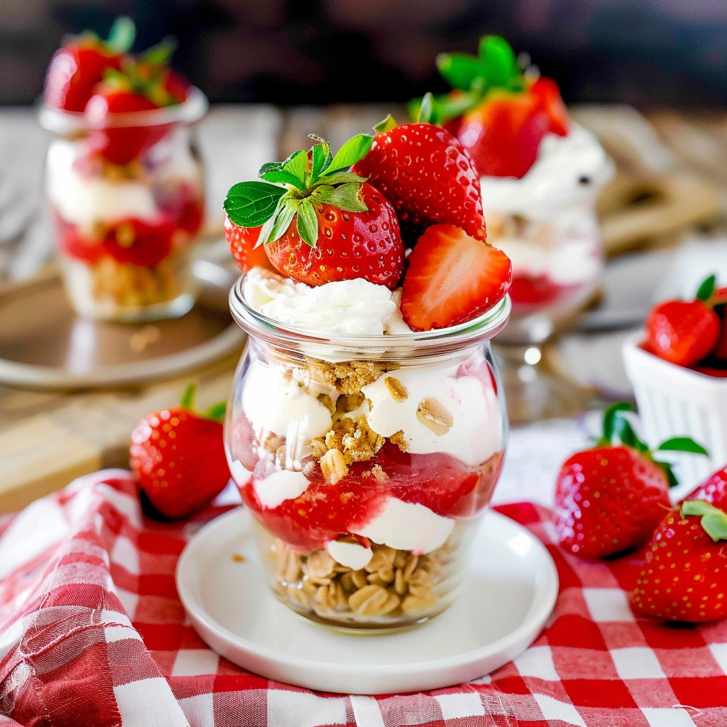Recipe preparation for No-Bake Strawberry Dream Parfaits