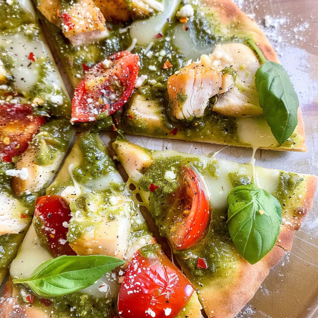Recipe preparation for Quick Chicken and Pesto Naan Pizza