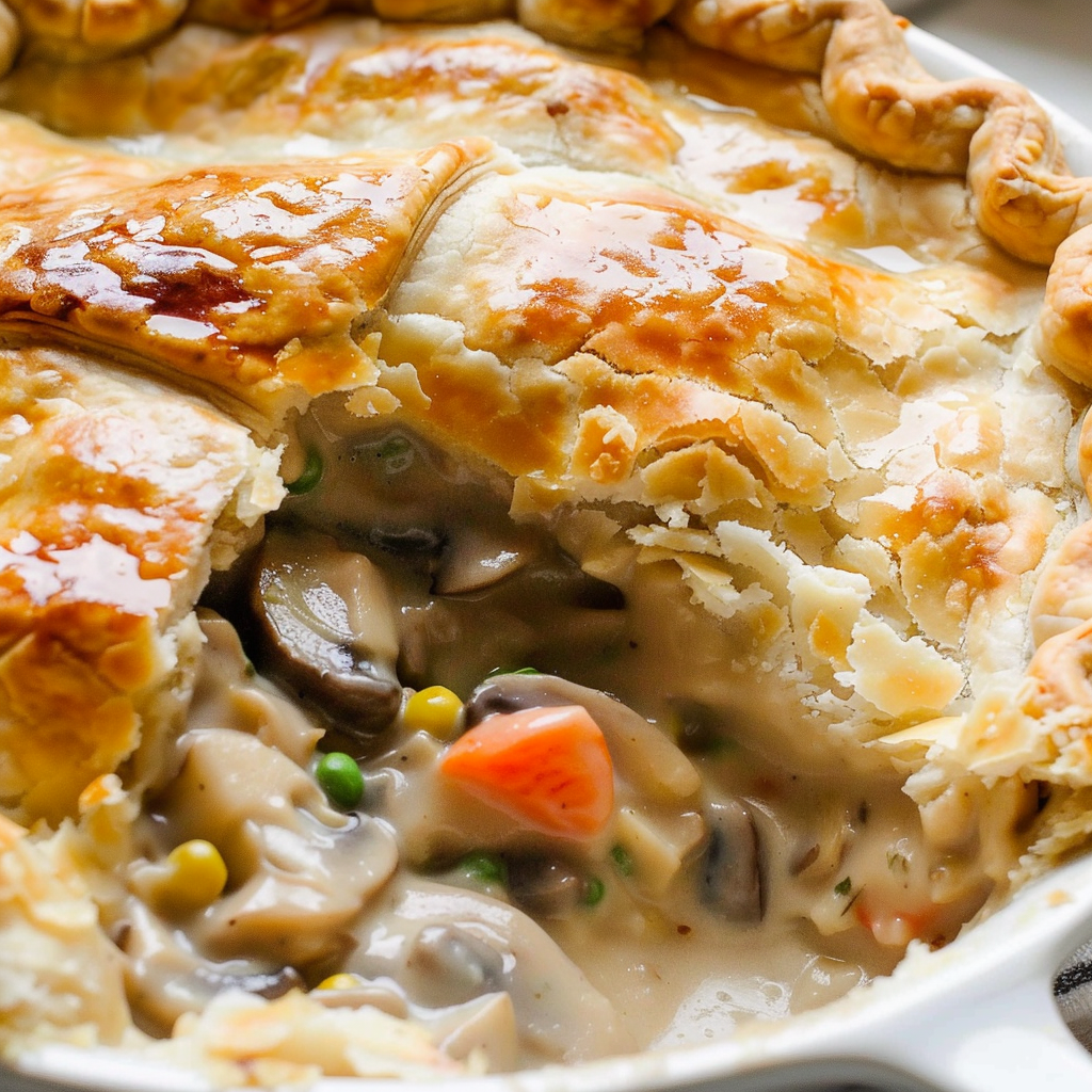 Recipe preparation for Creamy Mushroom Christmas Pot Pie