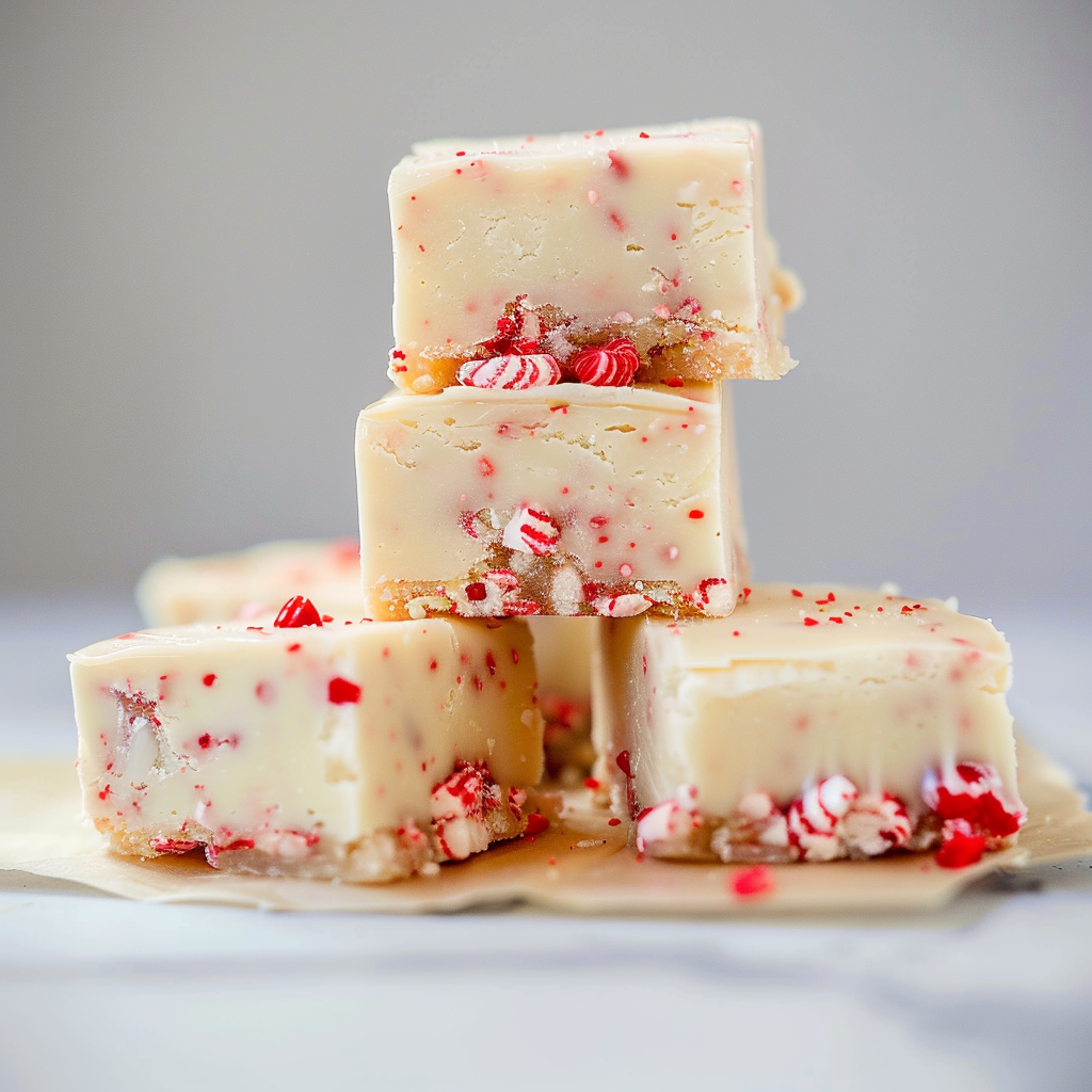 Recipe preparation for White Chocolate Peppermint Fudge Squares