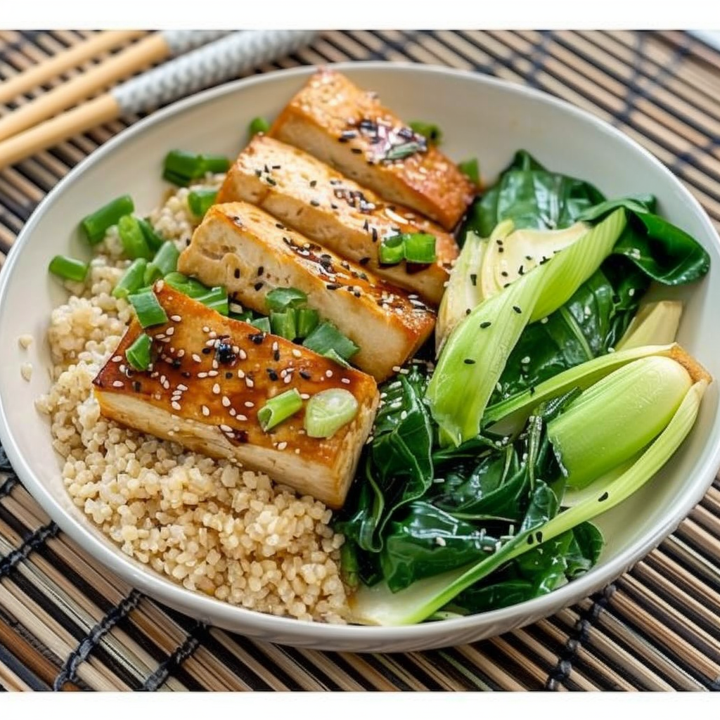 Recipe preparation for Miso-Ginger Glazed Tofu & Bok Choy