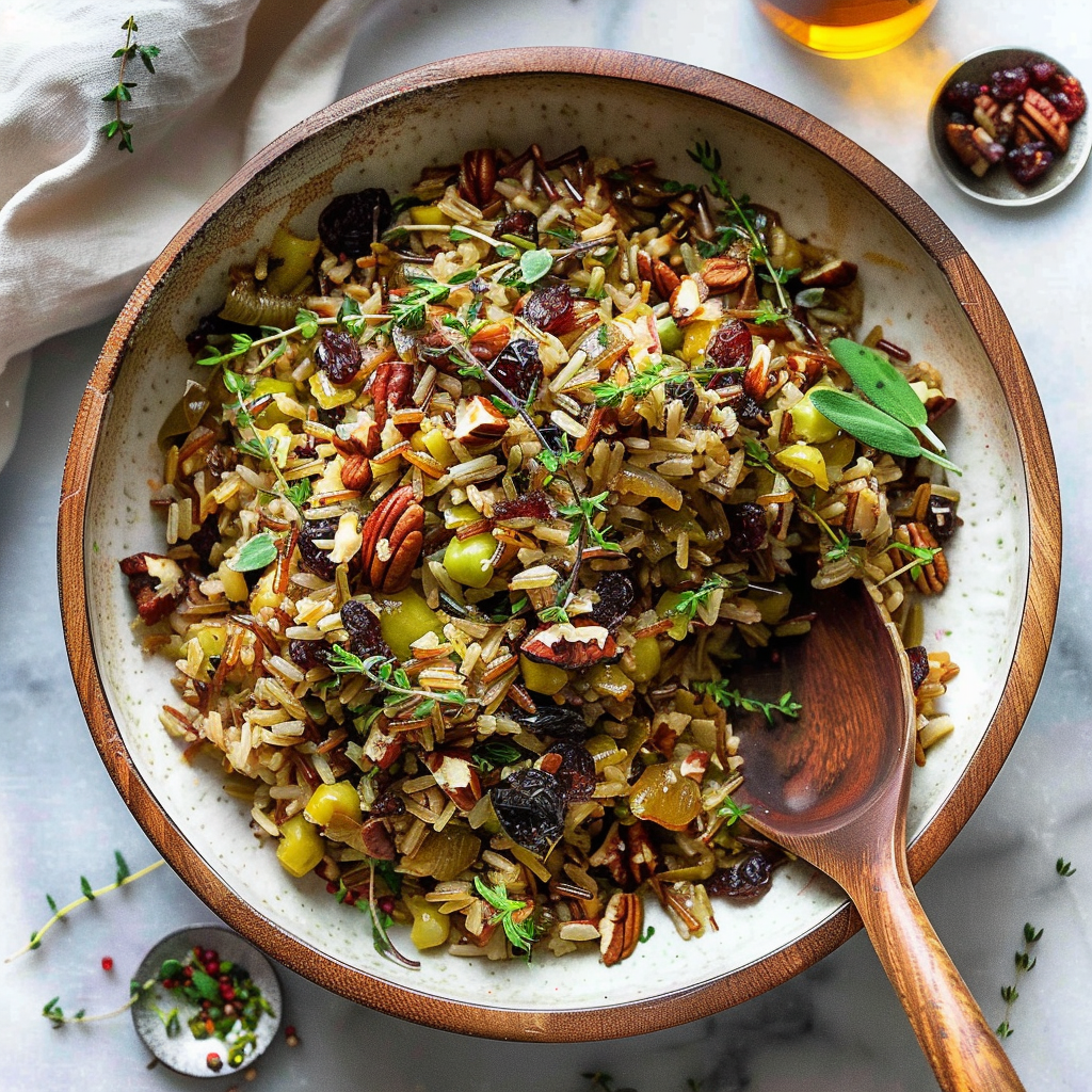 Recipe preparation for Wild Rice Pilaf with Dried Cranberries, Pecans & Fresh Herbs