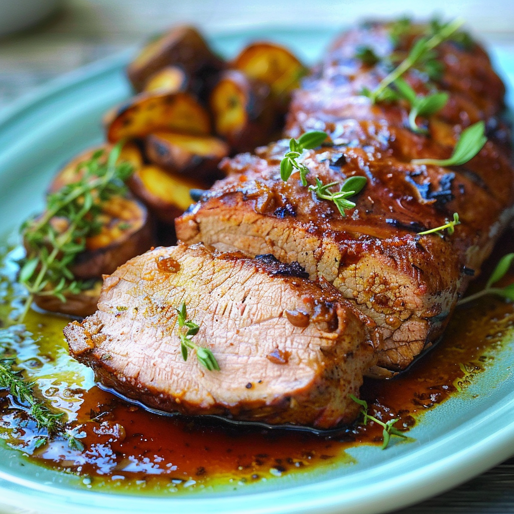 Recipe preparation for Balsamic Glazed Pork Tenderloin with Roasted Veggies