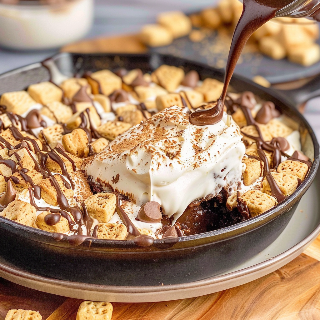 Recipe preparation for S’mores Dip Bake with Graham Cracker Crust