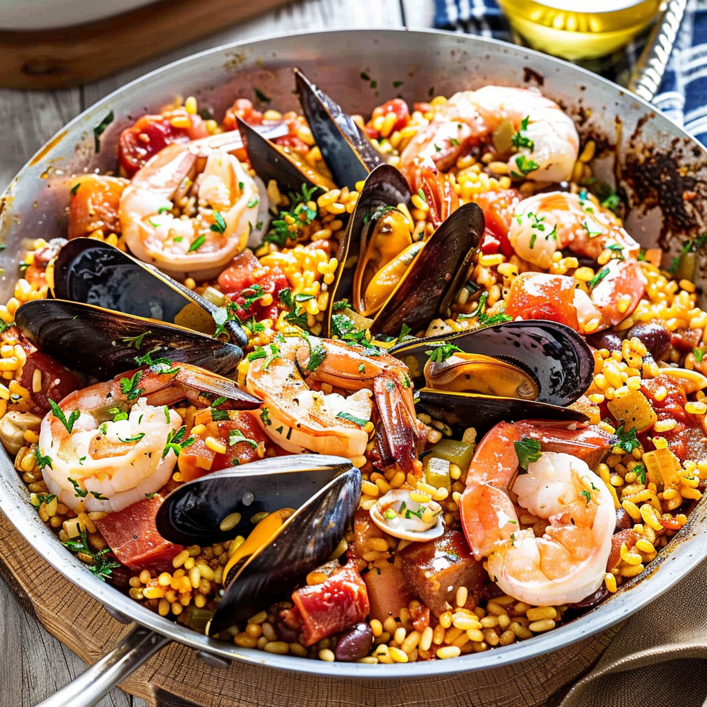Recipe preparation for Seafood Paella Bowls