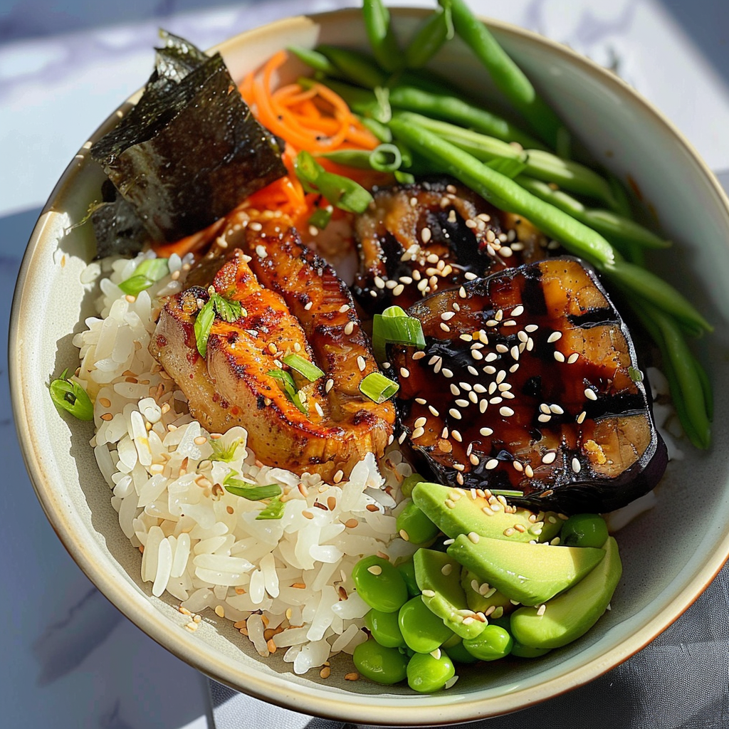 Recipe preparation for Miso Glazed Eggplant Rice Bowls