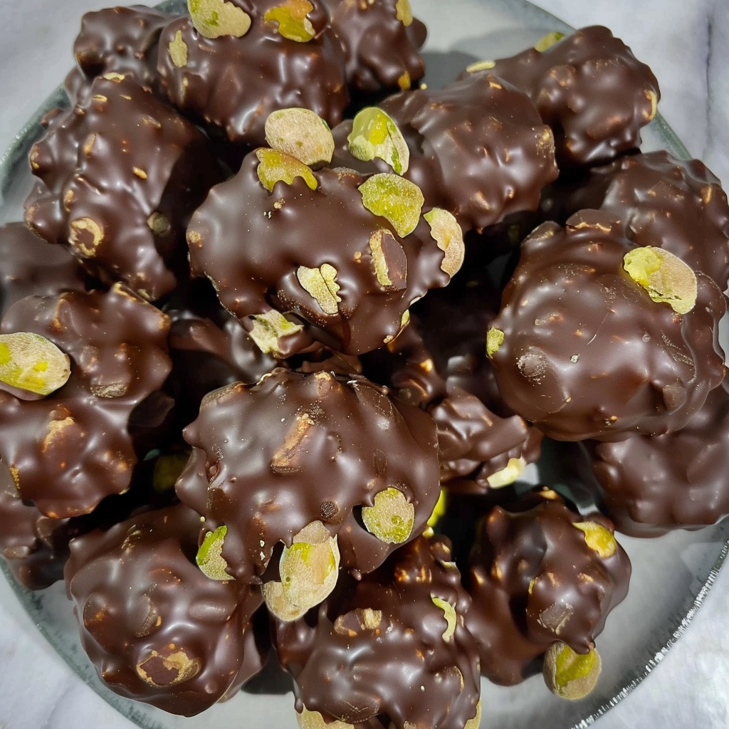 Recipe preparation for Dark Chocolate Pistachio Clusters