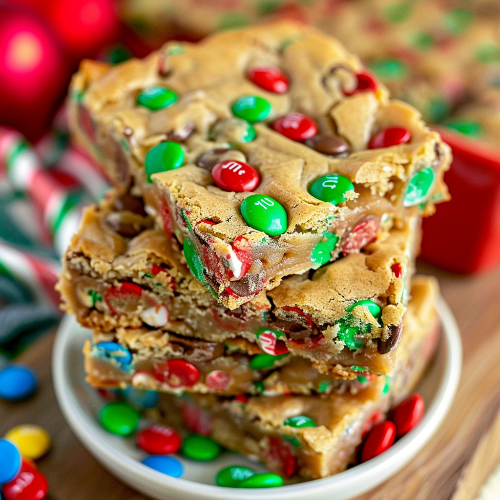 Recipe preparation for M&M Christmas Cookie Bars