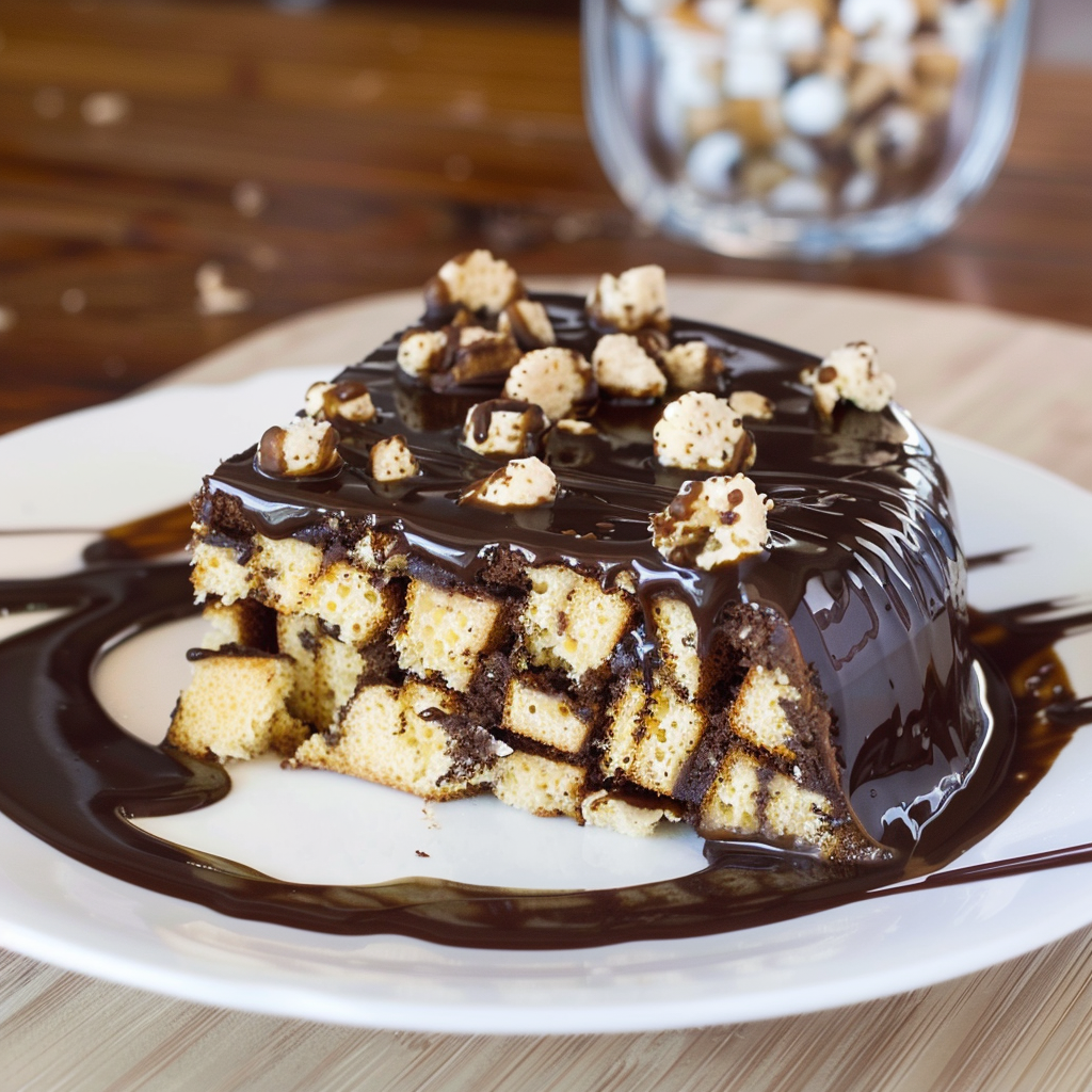 Recipe preparation for Creamy No-Bake Chocolate Biscuit Cake