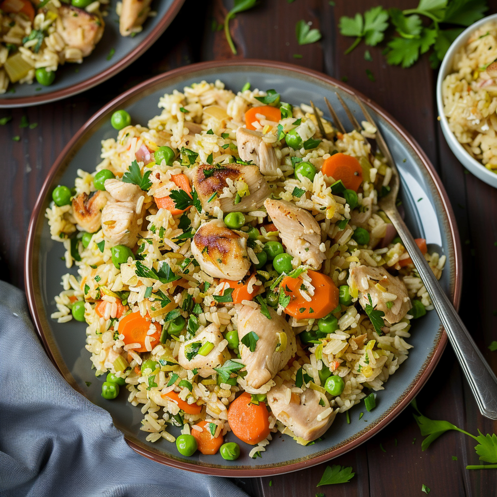 Recipe preparation for One-Dish Creamy Chicken Celebration Rice