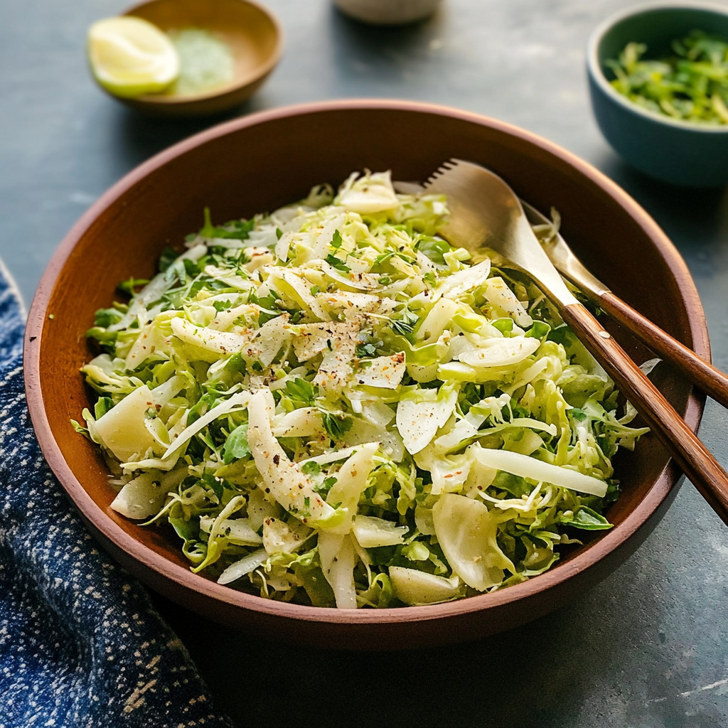 Recipe preparation for Cabbage-Sprout Salad with Kiwi Dressing