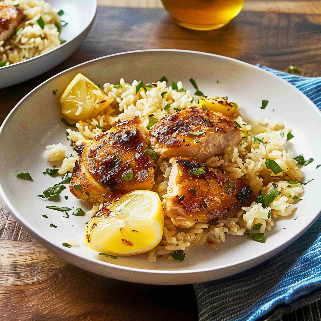 Recipe preparation for Honey Lemon Butter Chicken with Crispy Herb Rice