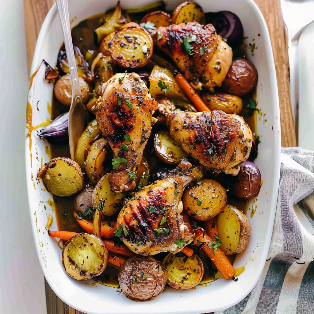 Recipe preparation for Honey Mustard Sheet Pan Chicken and Veggies