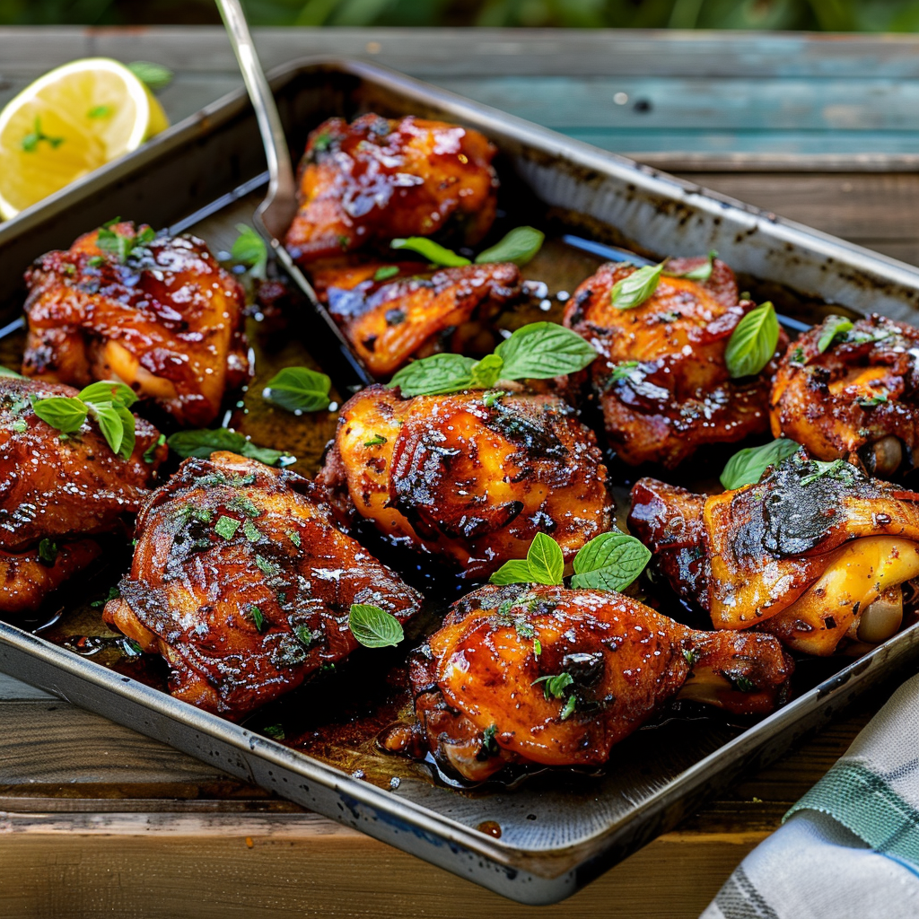 Recipe preparation for Smoky Honey BBQ Roasted Chicken Thighs