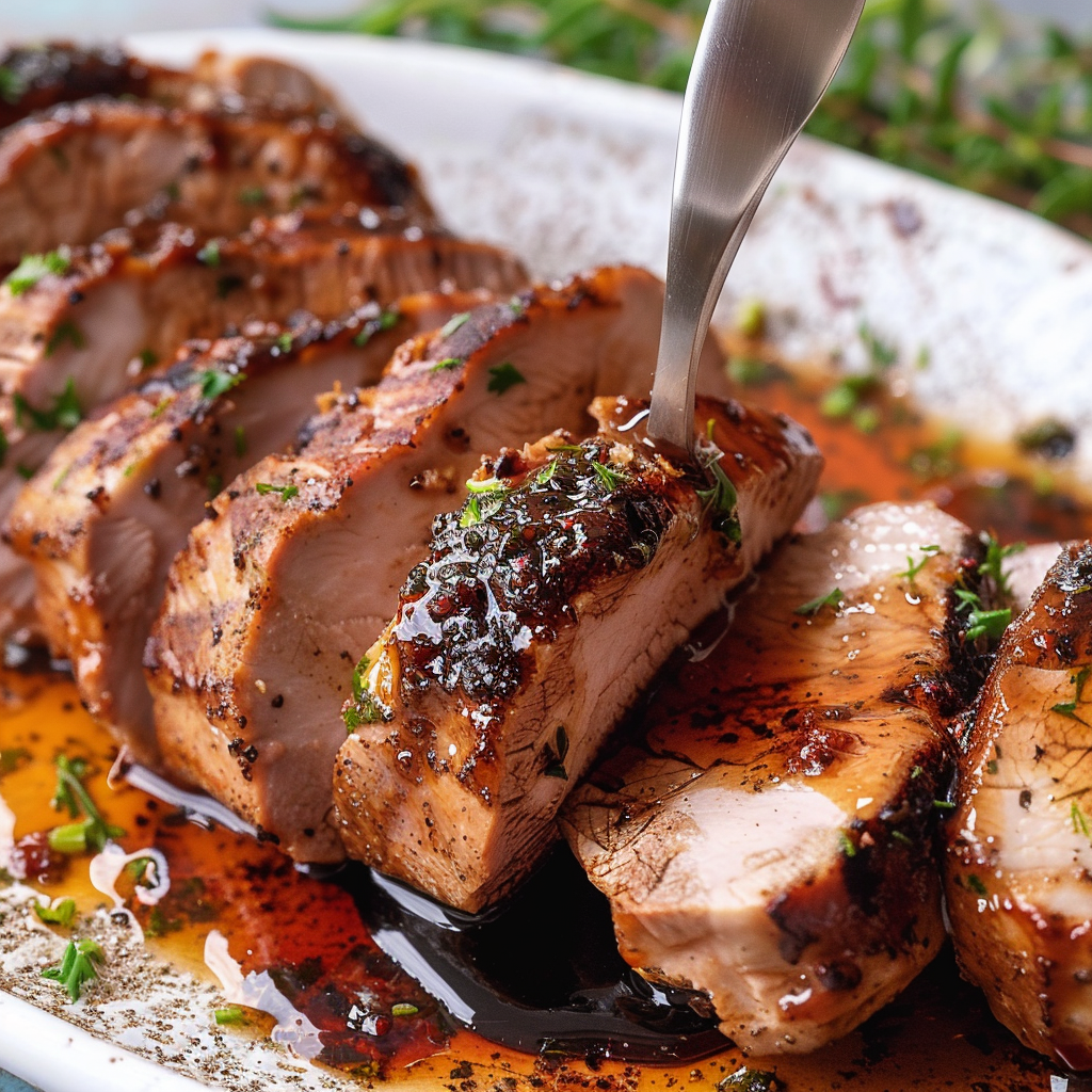 Recipe preparation for Balsamic Glazed Pork Tenderloin with Baby Potatoes