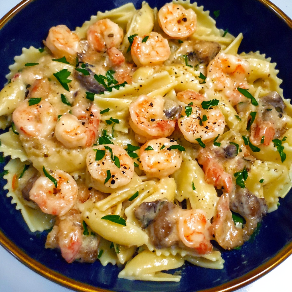 Recipe preparation for Langostino Pasta with Sherry Cream Sauce
