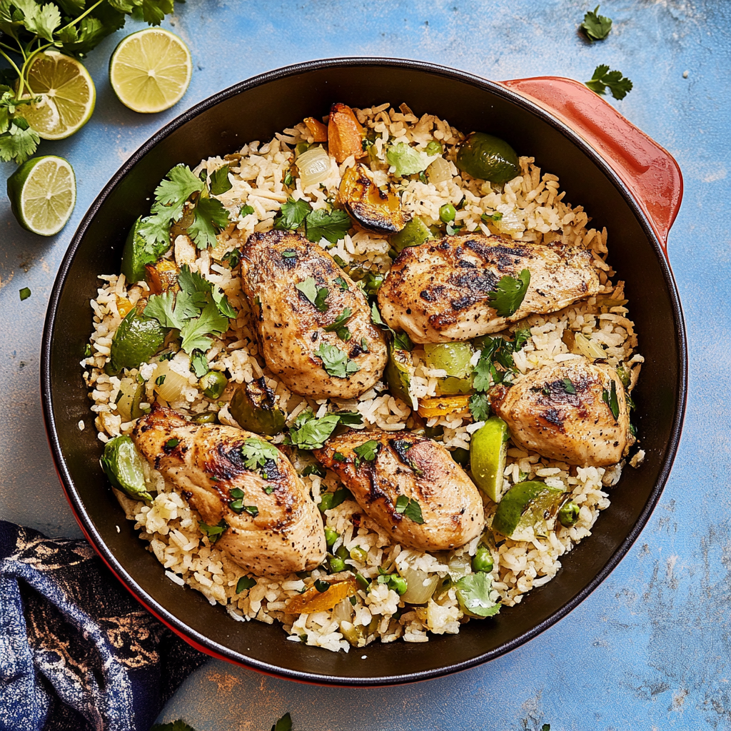 Recipe preparation for Coconut Rice with Chicken and Veggies