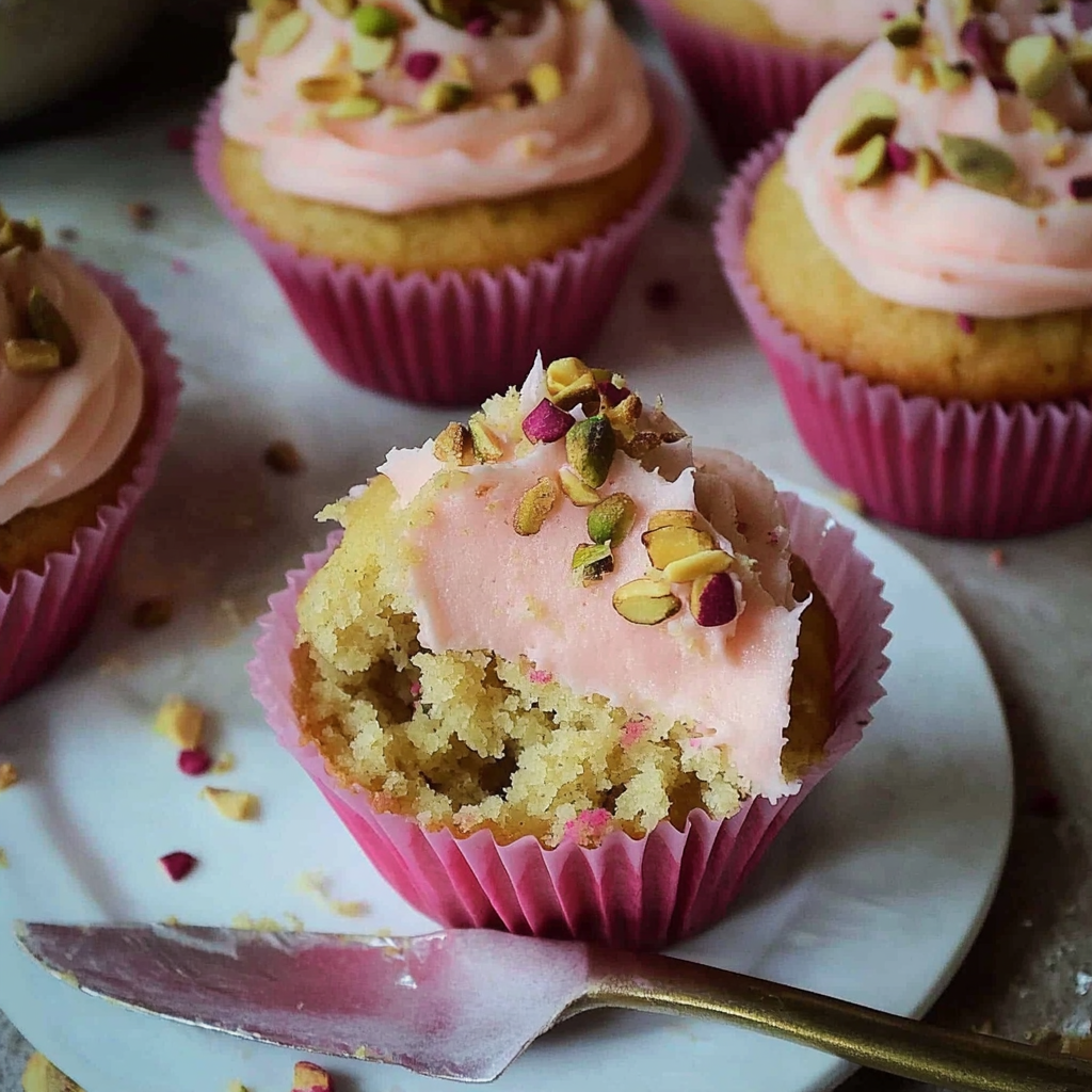 Recipe preparation for Pistachio Cupcakes with Rosewater Frosting