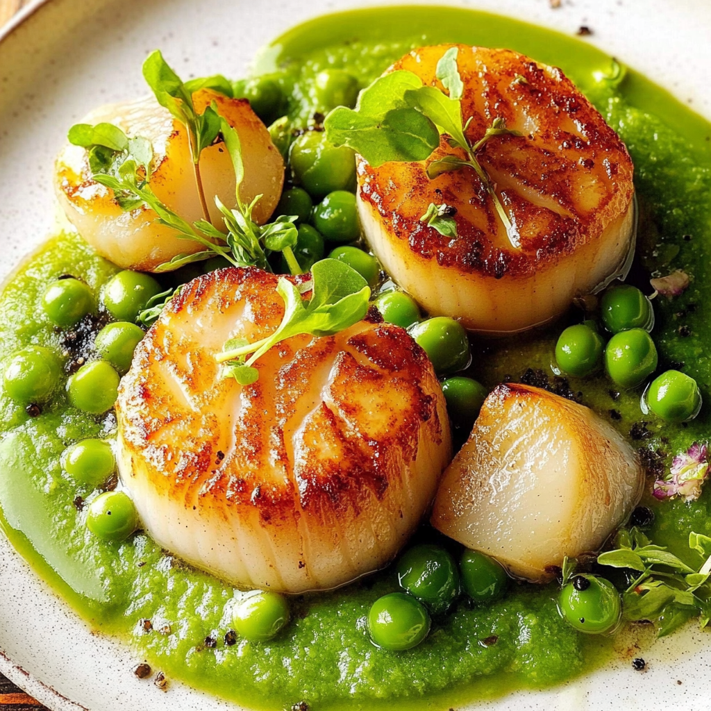 Recipe preparation for Scallops & Peas With Mint Gremolata