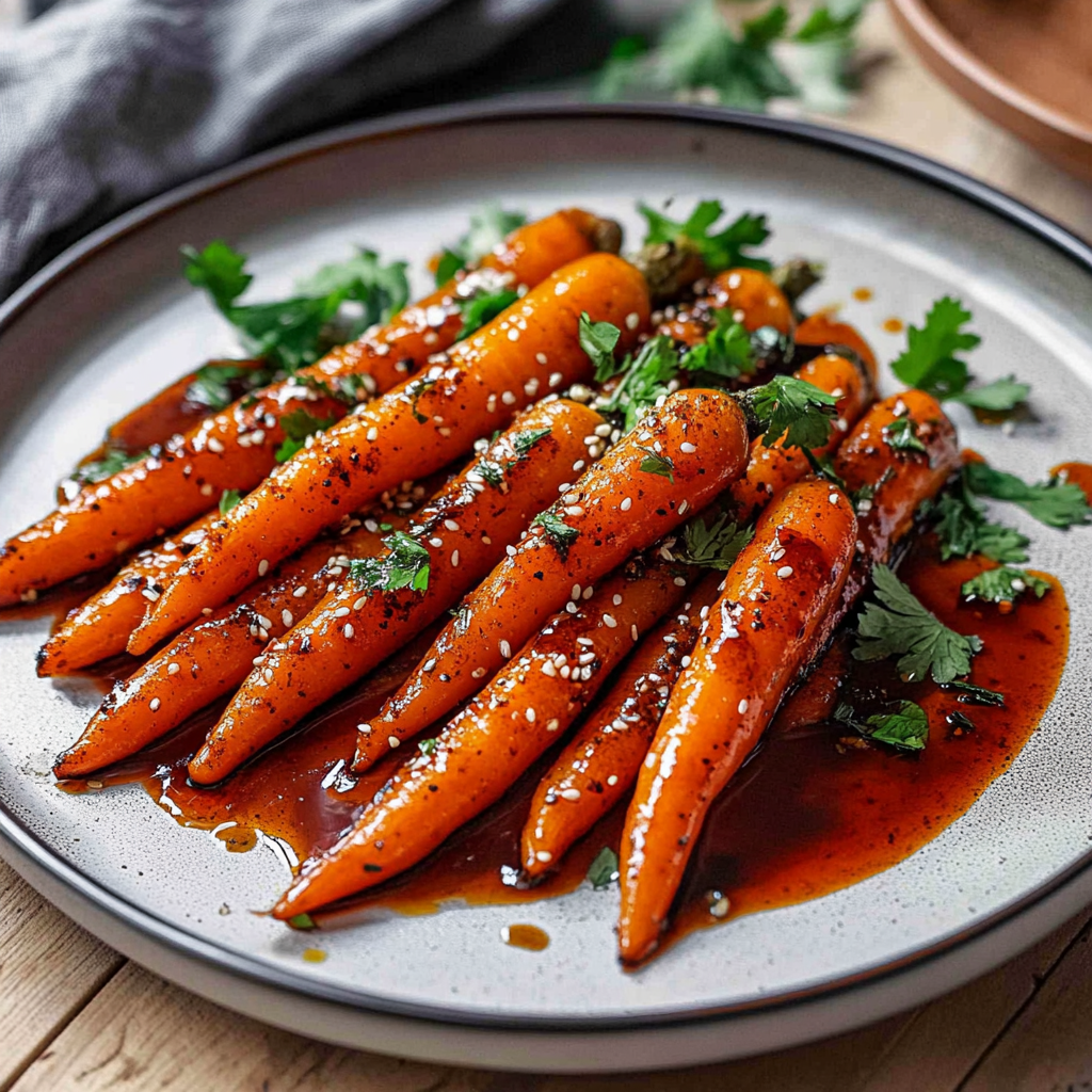 Recipe preparation for Miso-Glazed Baby Carrots over Citrus Couscous