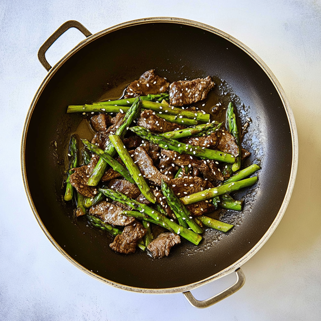 Recipe preparation for Sesame Beef & Asparagus Salad