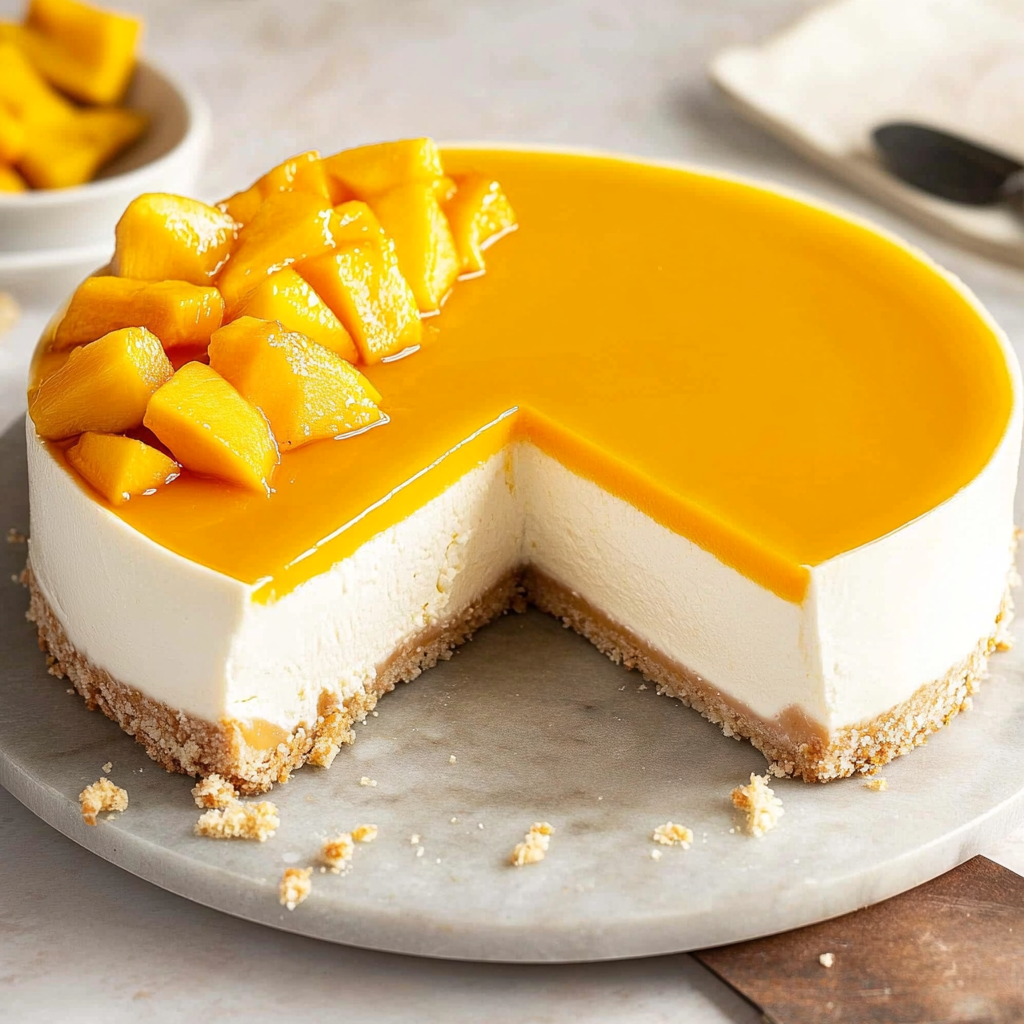 Recipe preparation for No Bake Mango Cheesecake