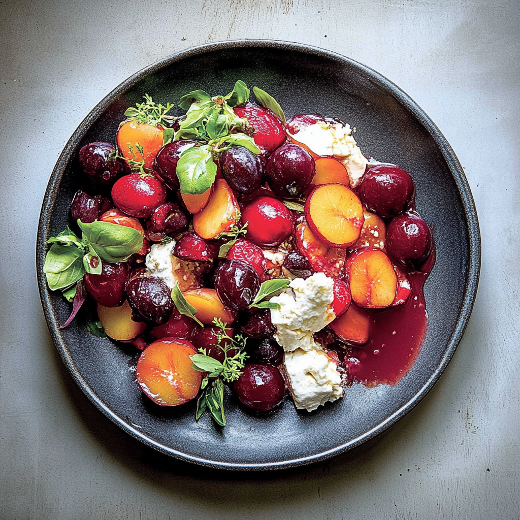 Recipe preparation for Cherry Plum Goat Cheese Salad