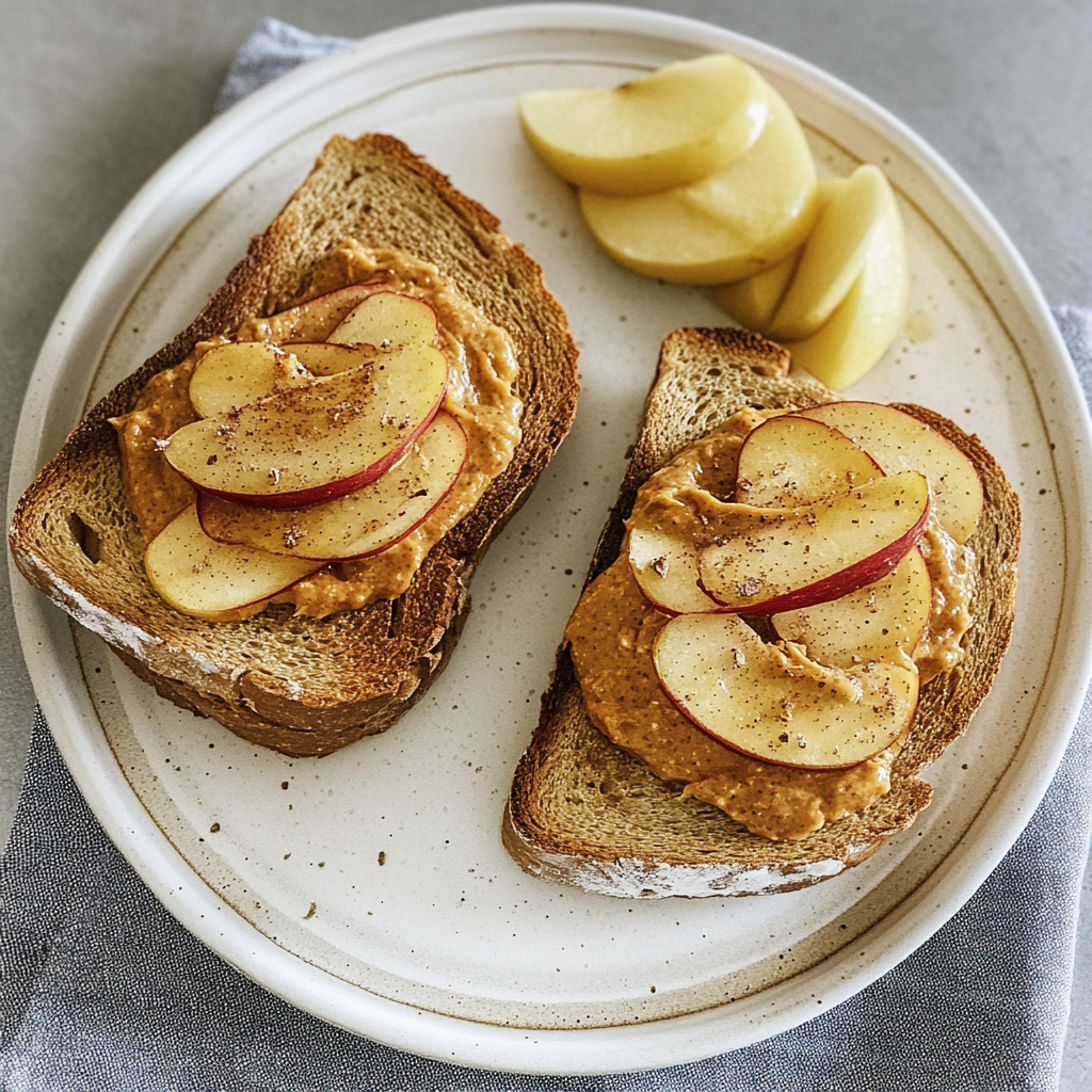 Recipe preparation for Apple Cinnamon Peanut Butter Breakfast Toast