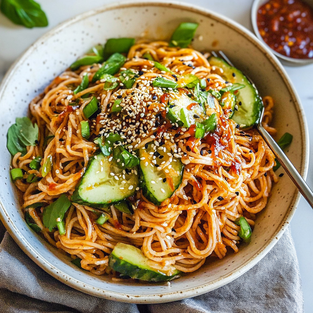 Recipe preparation for Chili Crisp Glass Noodle Salad