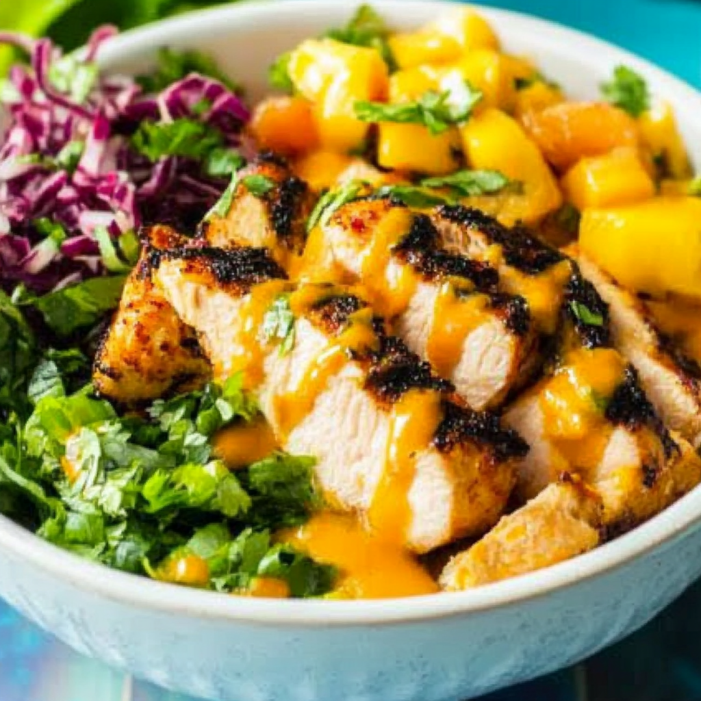 Recipe preparation for Mango Habanero Chicken Bowls