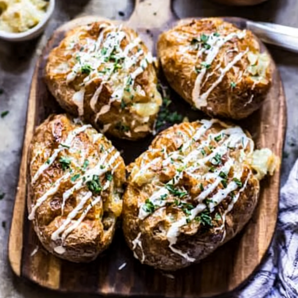 Recipe preparation for Dirty Martini Baked Potatoes