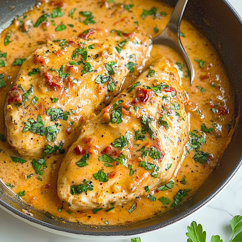 Recipe preparation for Creamy Sun-Dried Tomato Chicken