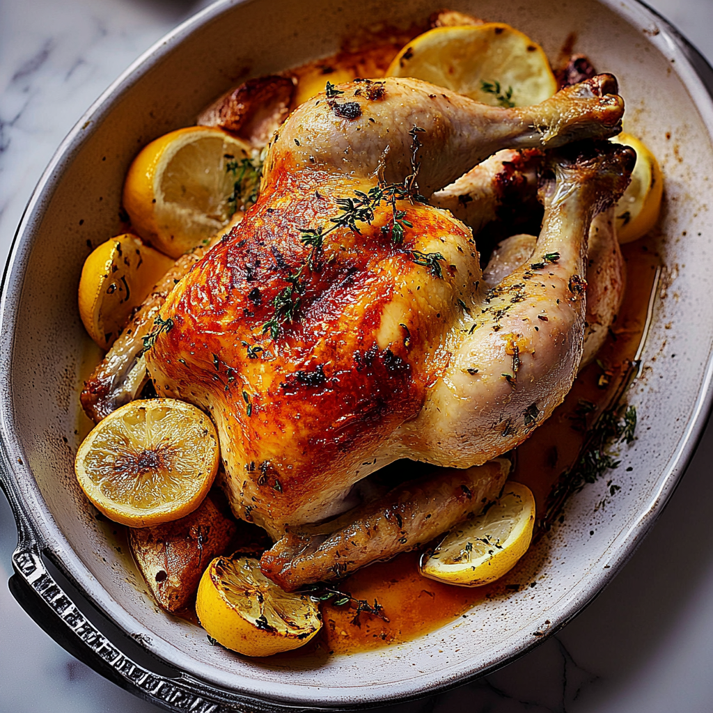 Recipe preparation for Lemon Roast Chicken Dinner