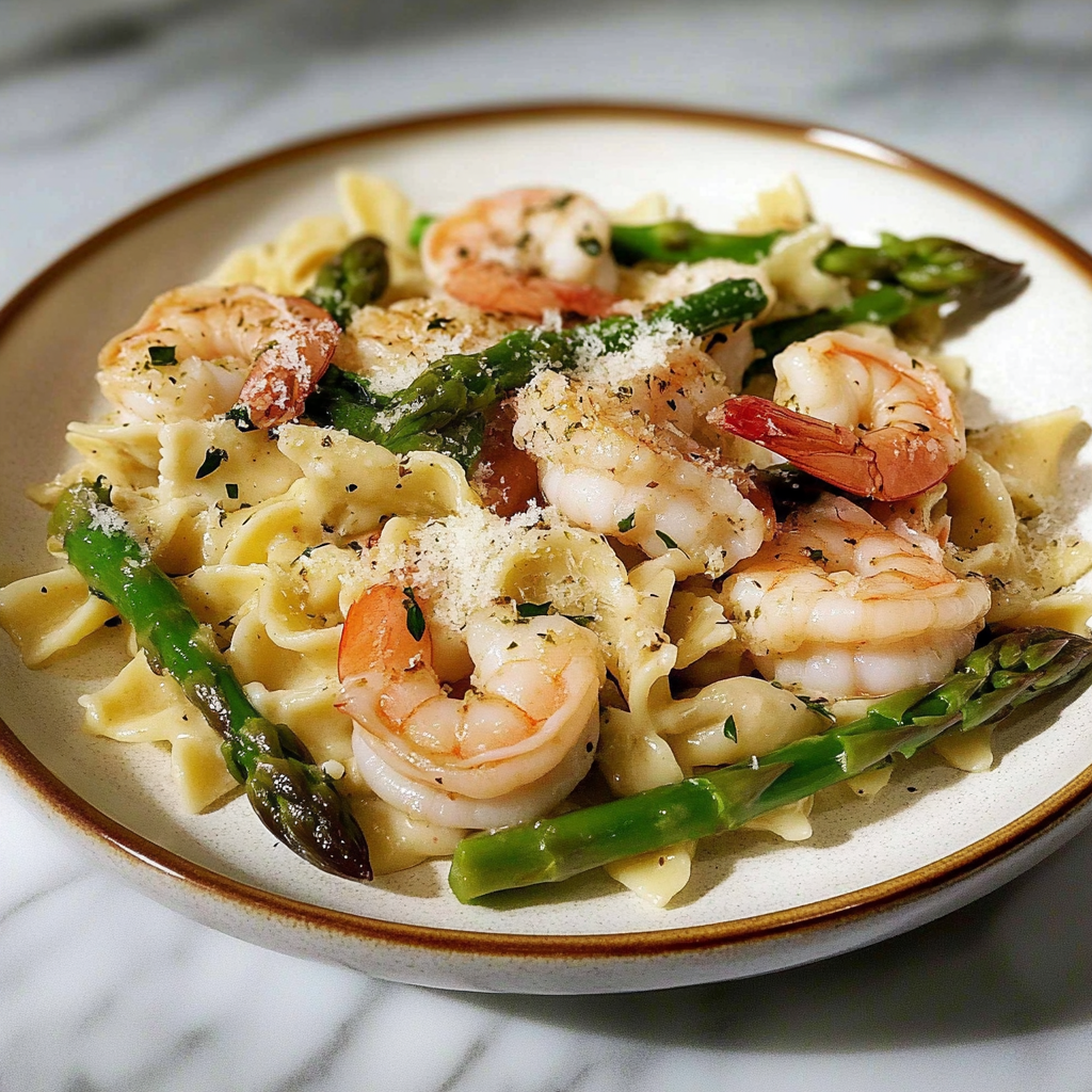 Recipe preparation for Lemon Asparagus Shrimp Pasta