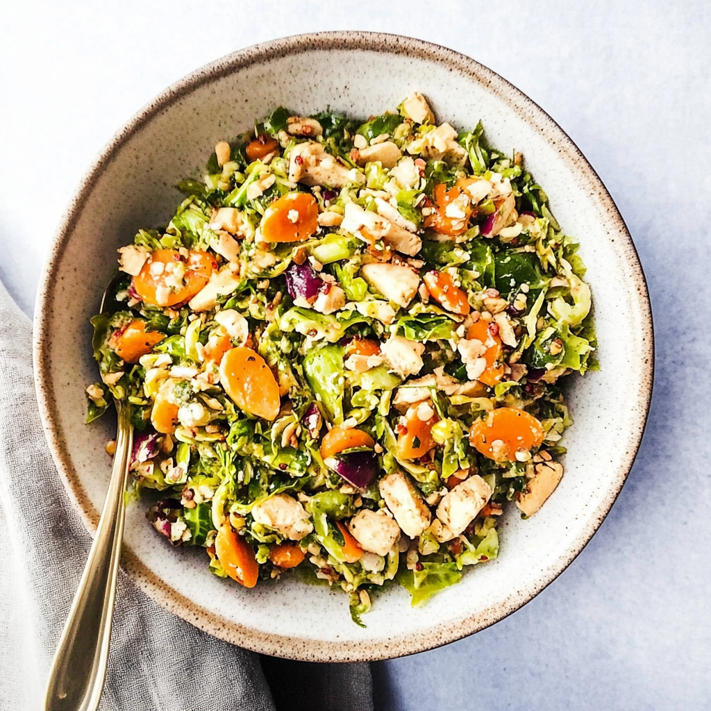 Recipe preparation for Tangy Spring Brussel Sprout Salad