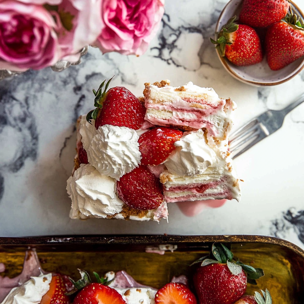 Recipe preparation for Easy Strawberry Ice Cream Cake