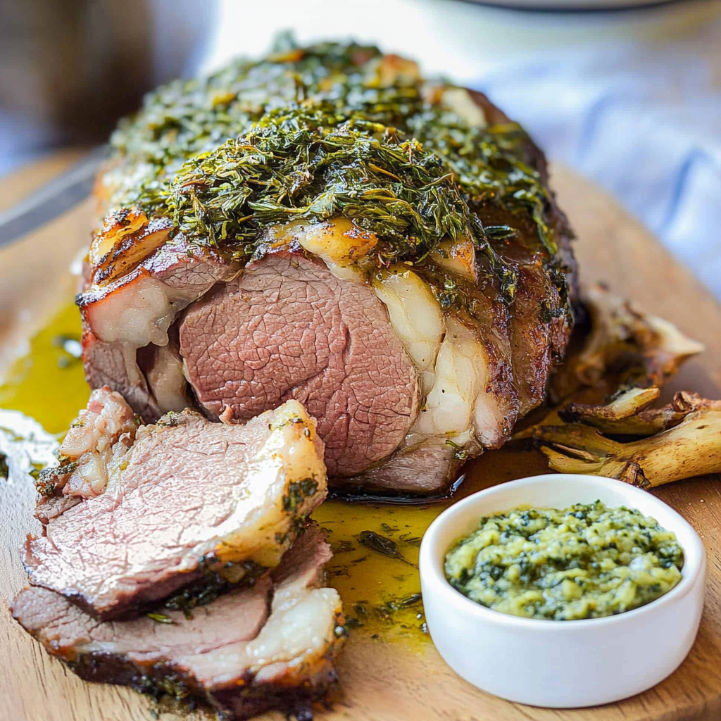 Recipe preparation for Roast Leg of Lamb with Ginger and Mint