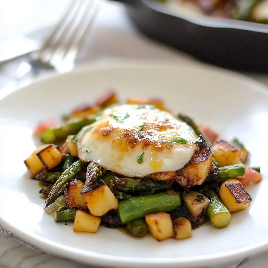 Recipe preparation for Narjissiya With Asparagus, Halloumi and Sumac