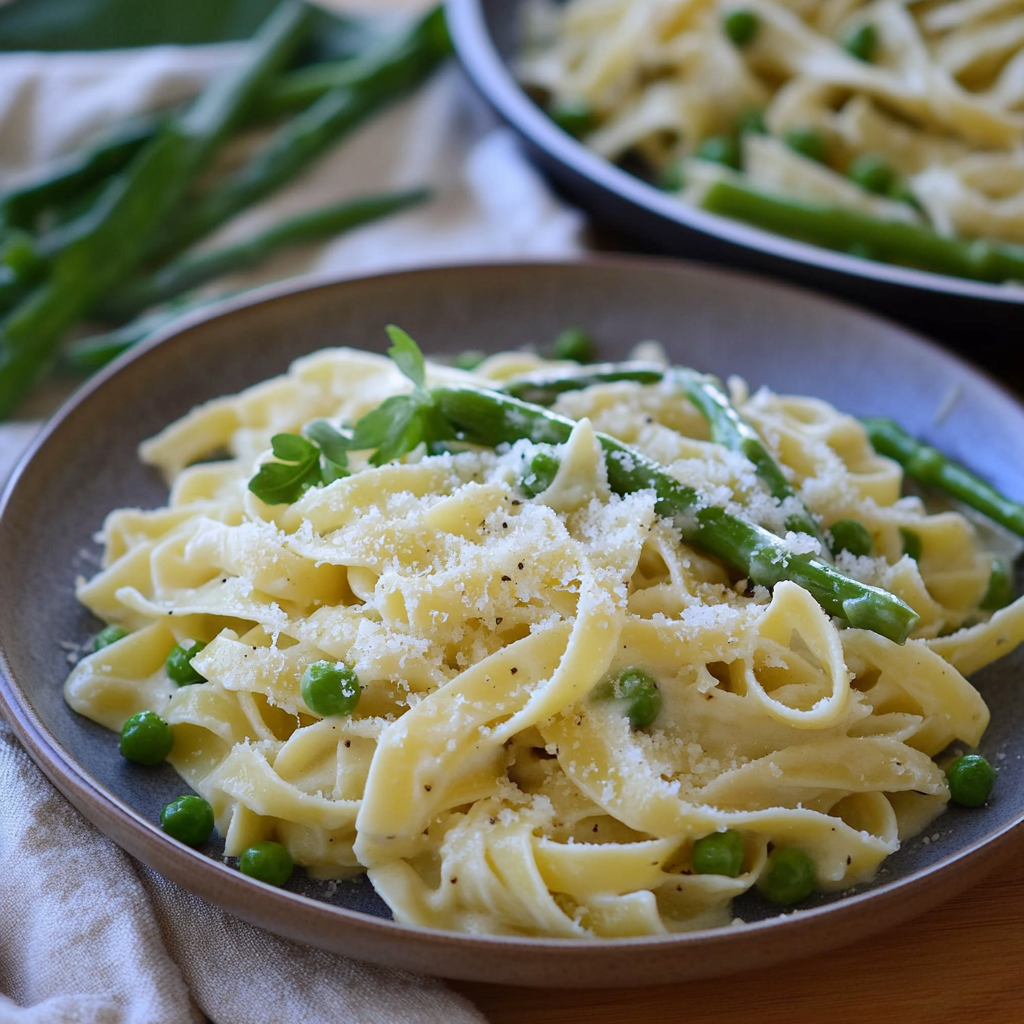 Recipe preparation for Pasta Primavera With Asparagus and Peas