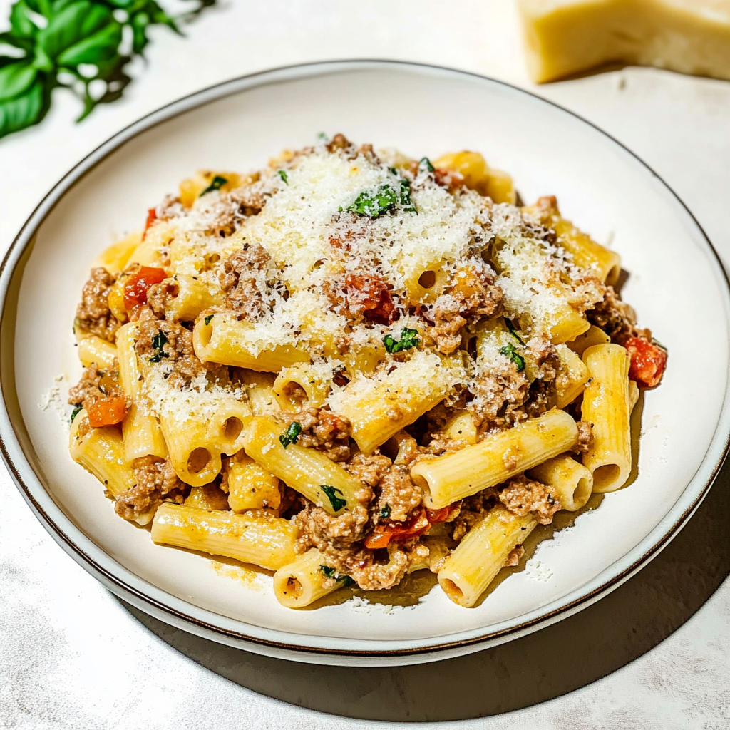 Recipe preparation for Rigatoni With White Bolognese