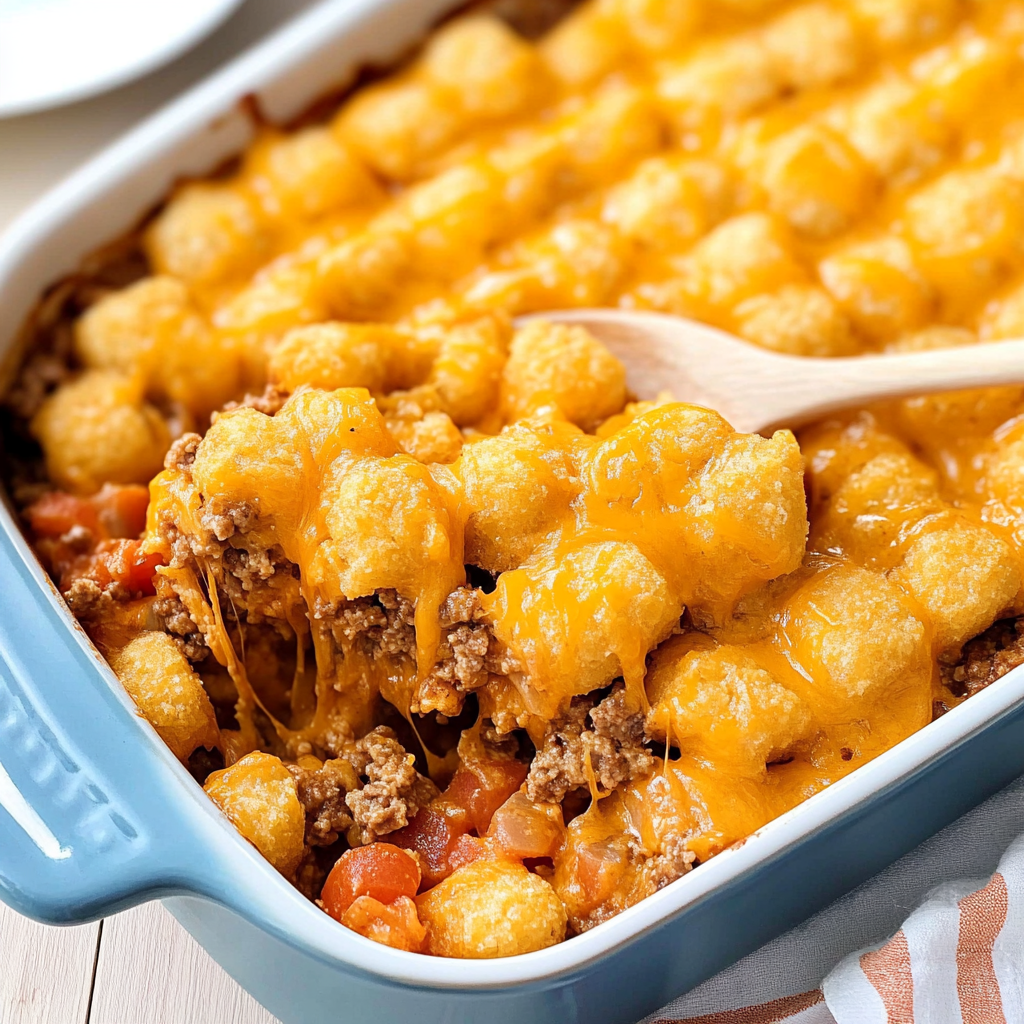 Recipe preparation for Cheeseburger Tater Tot Casserole